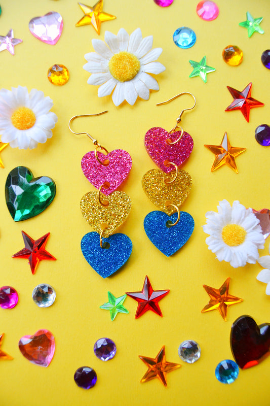 Glittery Pansexual Heart Stack Earrings