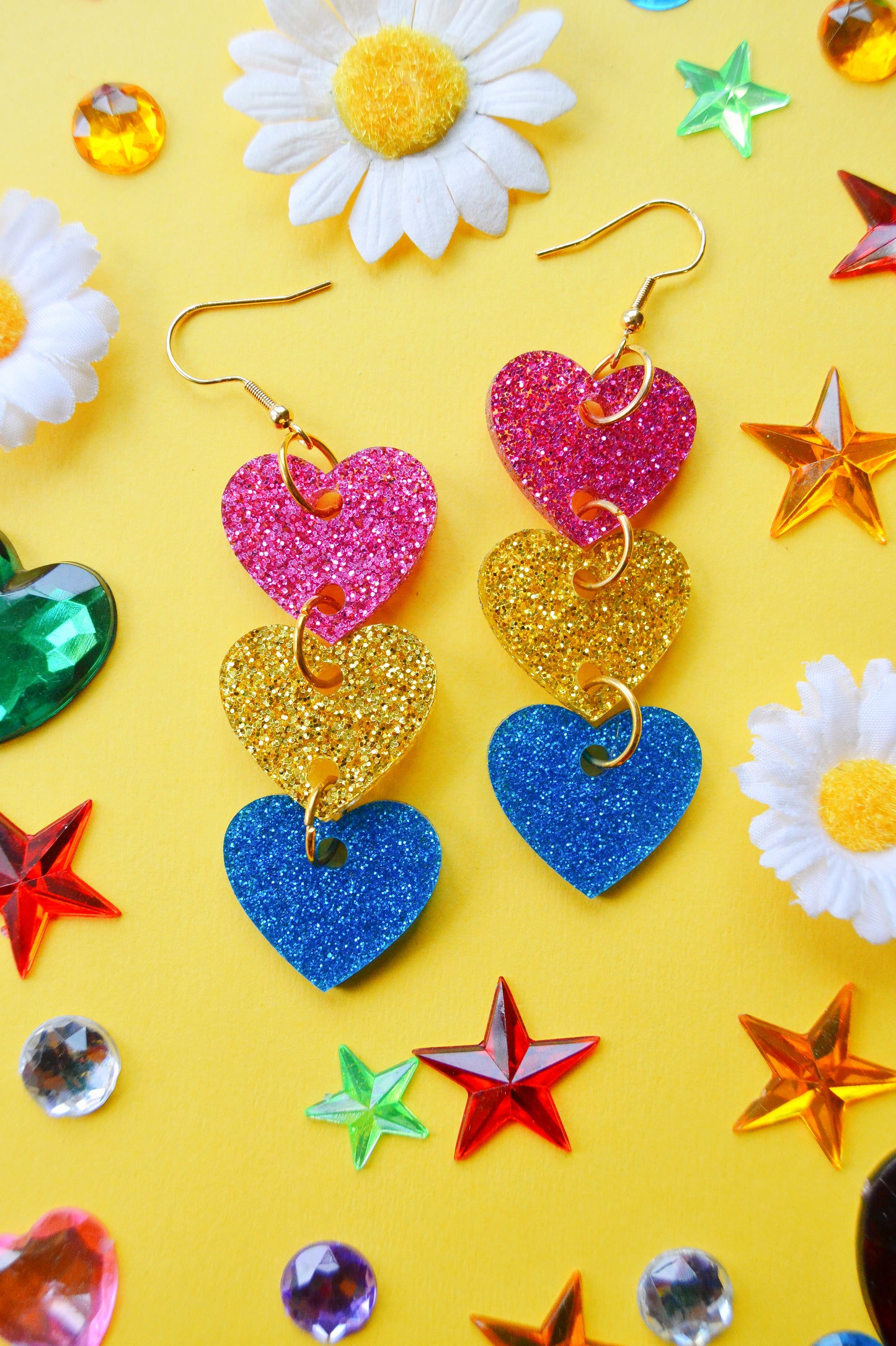 Glittery Pansexual Heart Stack Earrings