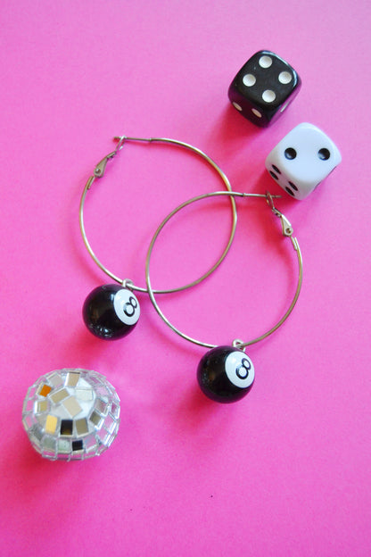 8 Ball Hoop Earrings