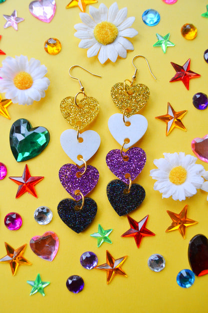 Glittery Non-Binary Heart Stack Earrings
