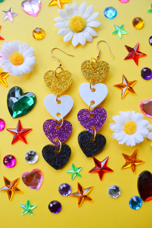 Glittery Non-Binary Heart Stack Earrings