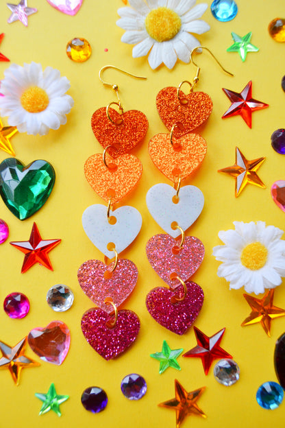 Glittery Lesbian Heart Stack Earrings