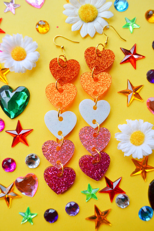 Glittery Lesbian Heart Stack Earrings