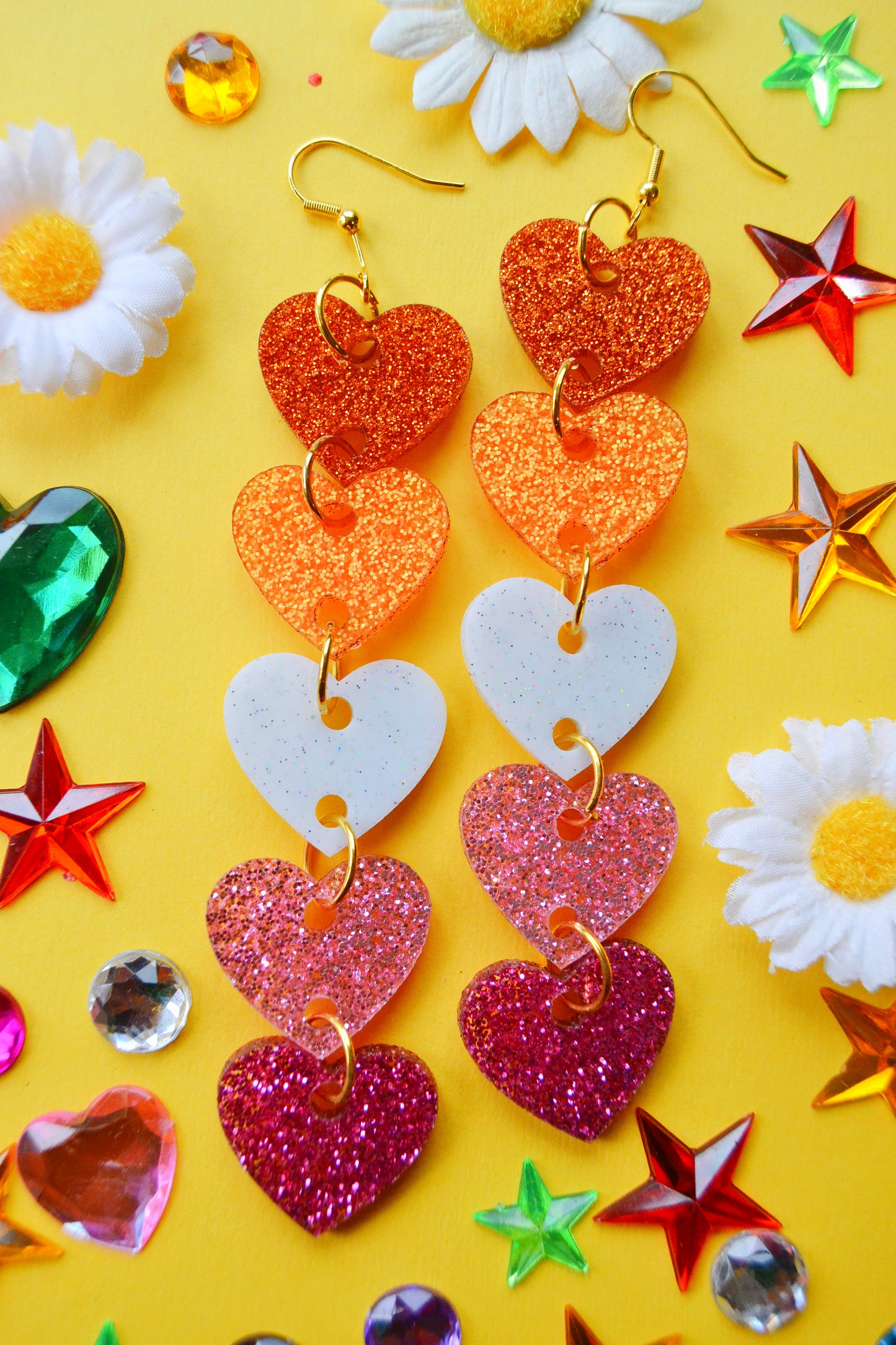 Glittery Lesbian Heart Stack Earrings