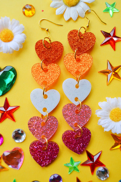 Glittery Lesbian Heart Stack Earrings