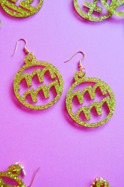 Glittery Gold Zodiac Hoops