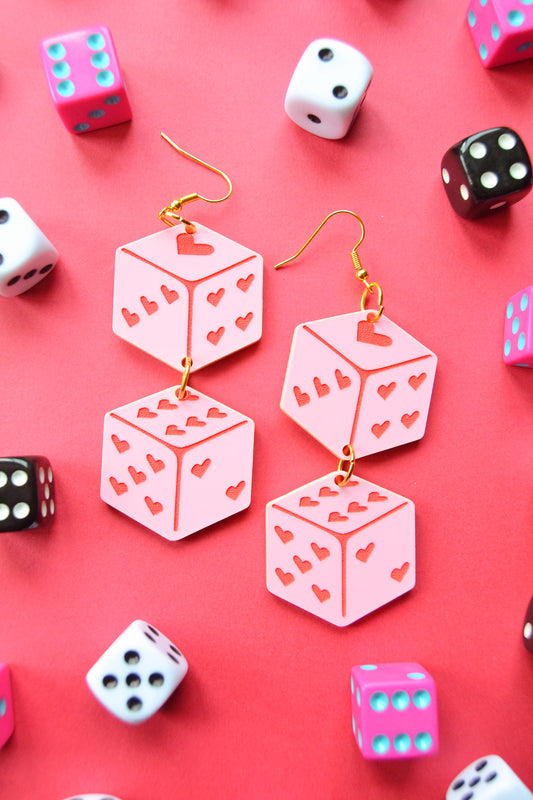 Pink Love Dice Earrings