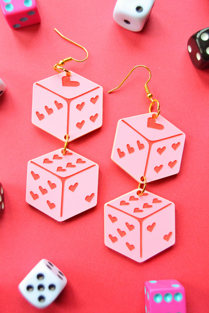 Pink Love Dice Earrings