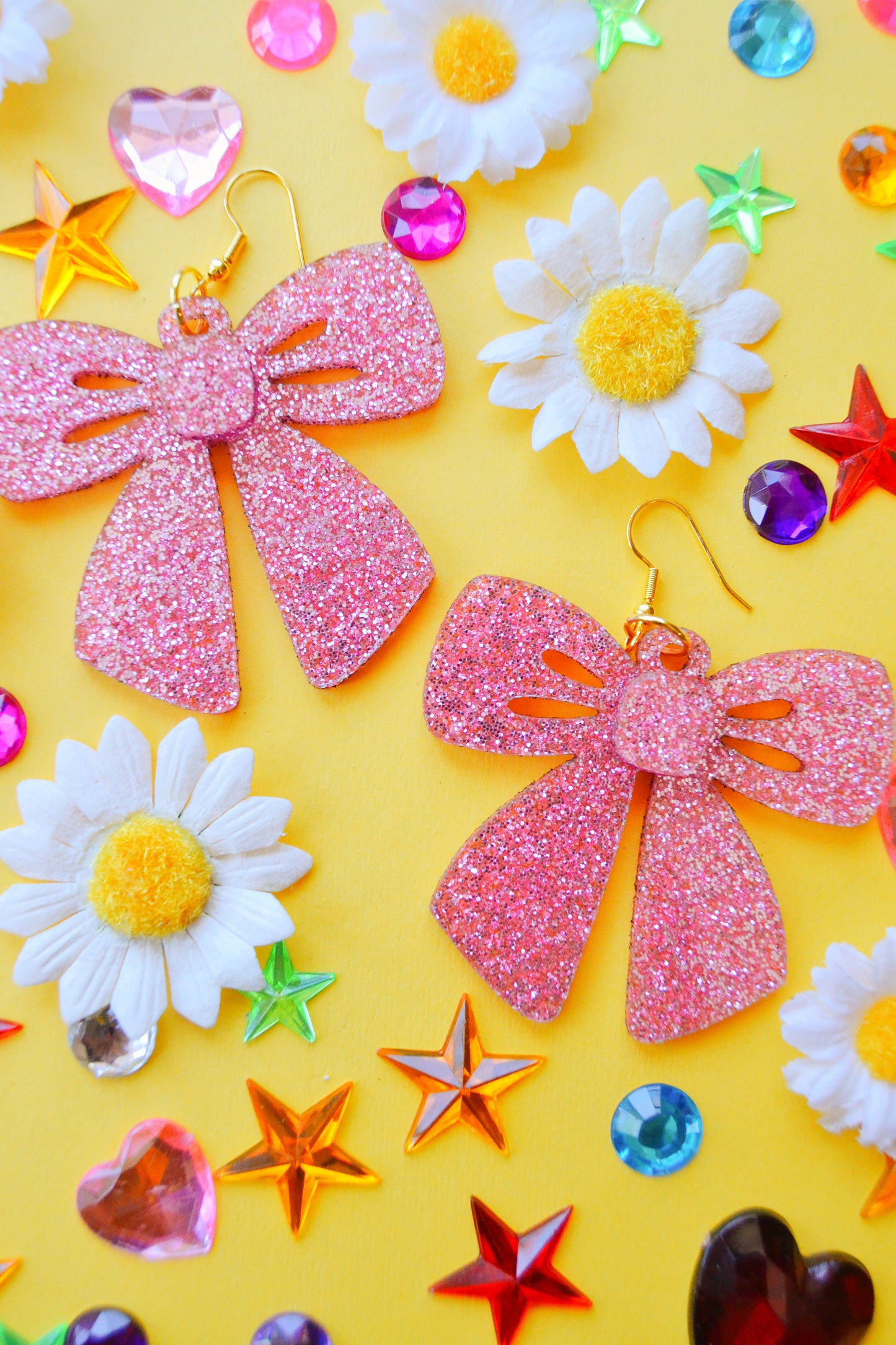 Pink Glittery Bow Earrings