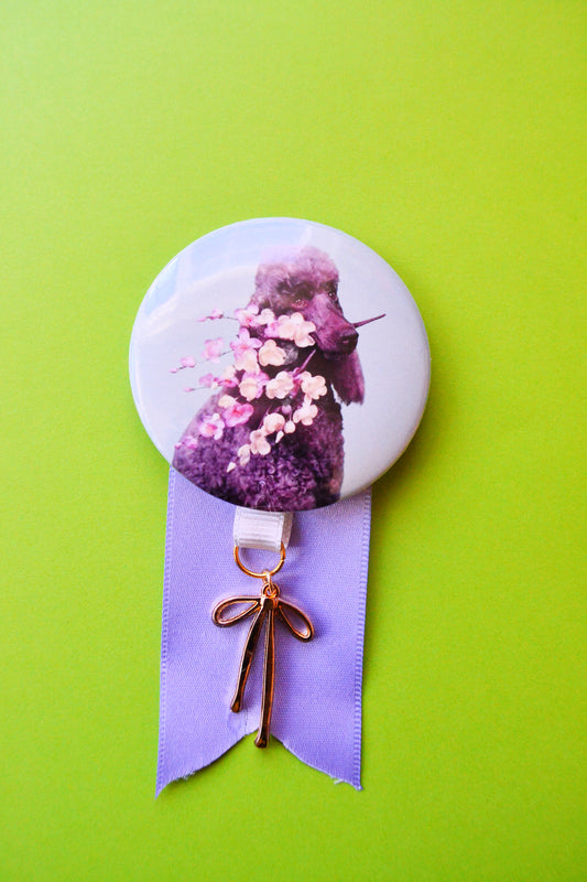 Flower Poodle Reproduction Pinback Button