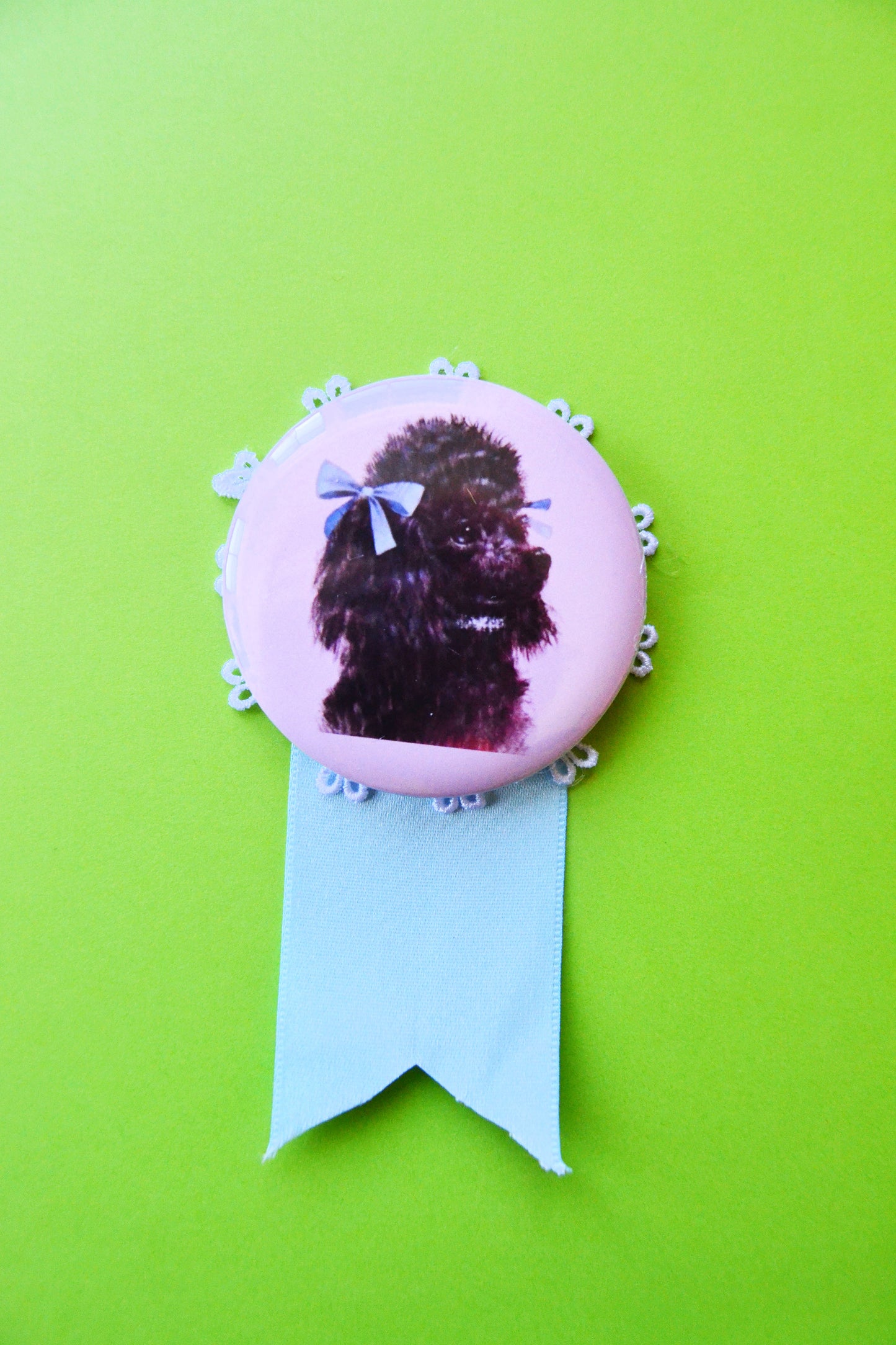 Blue Bow Poodle Reproduction Pinback Button