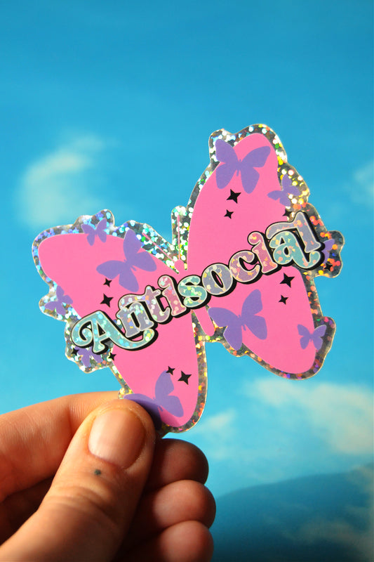 Antisocial Butterfly Glitter Sticker