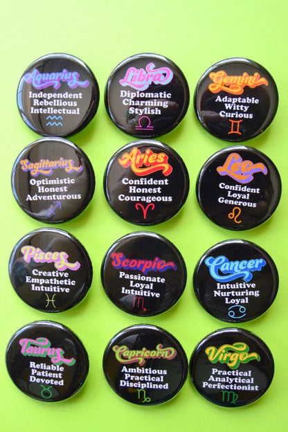 Zodiac Pinback Buttons