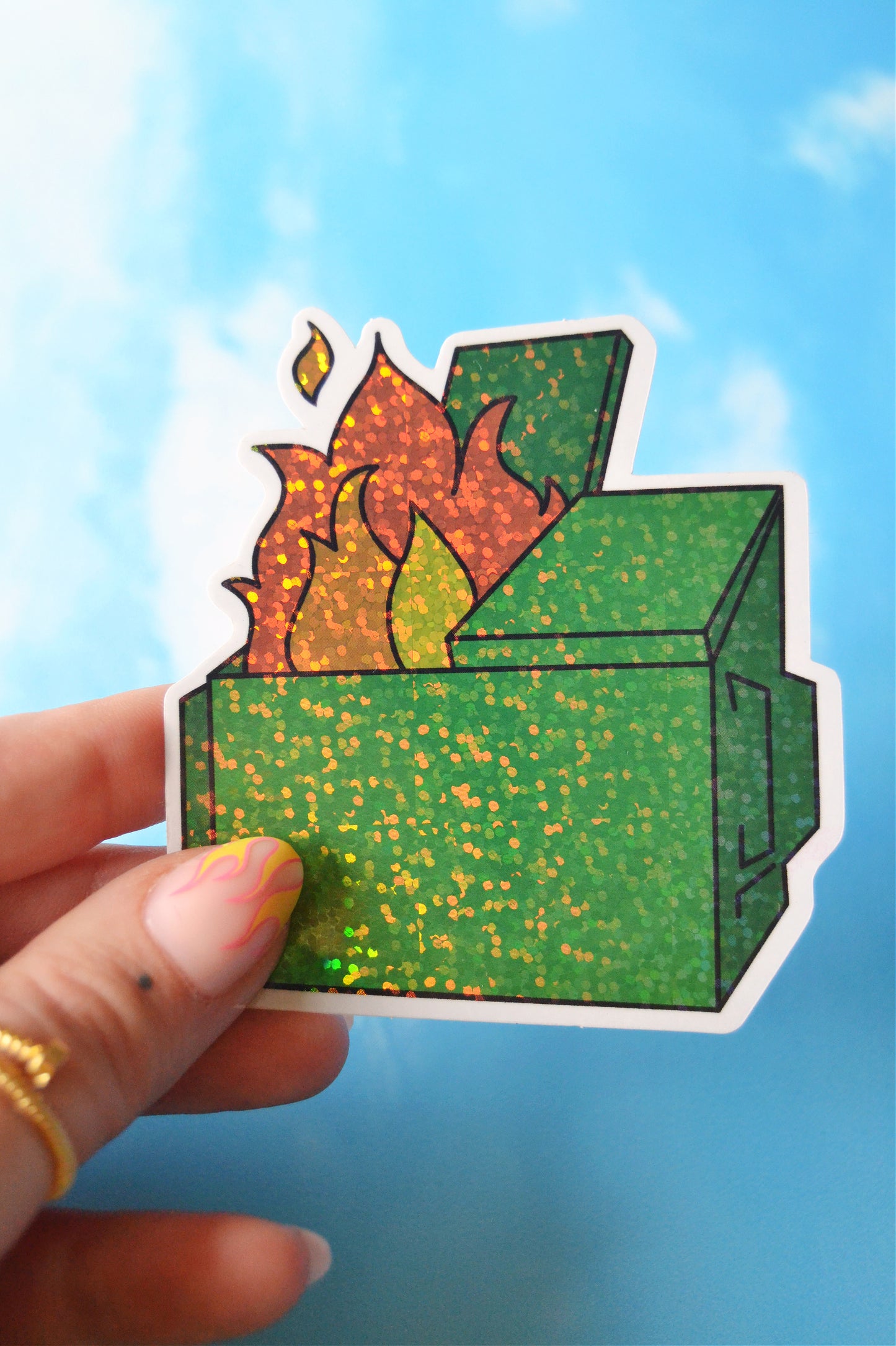 Dumpster Fire Holographic Glitter Sticker
