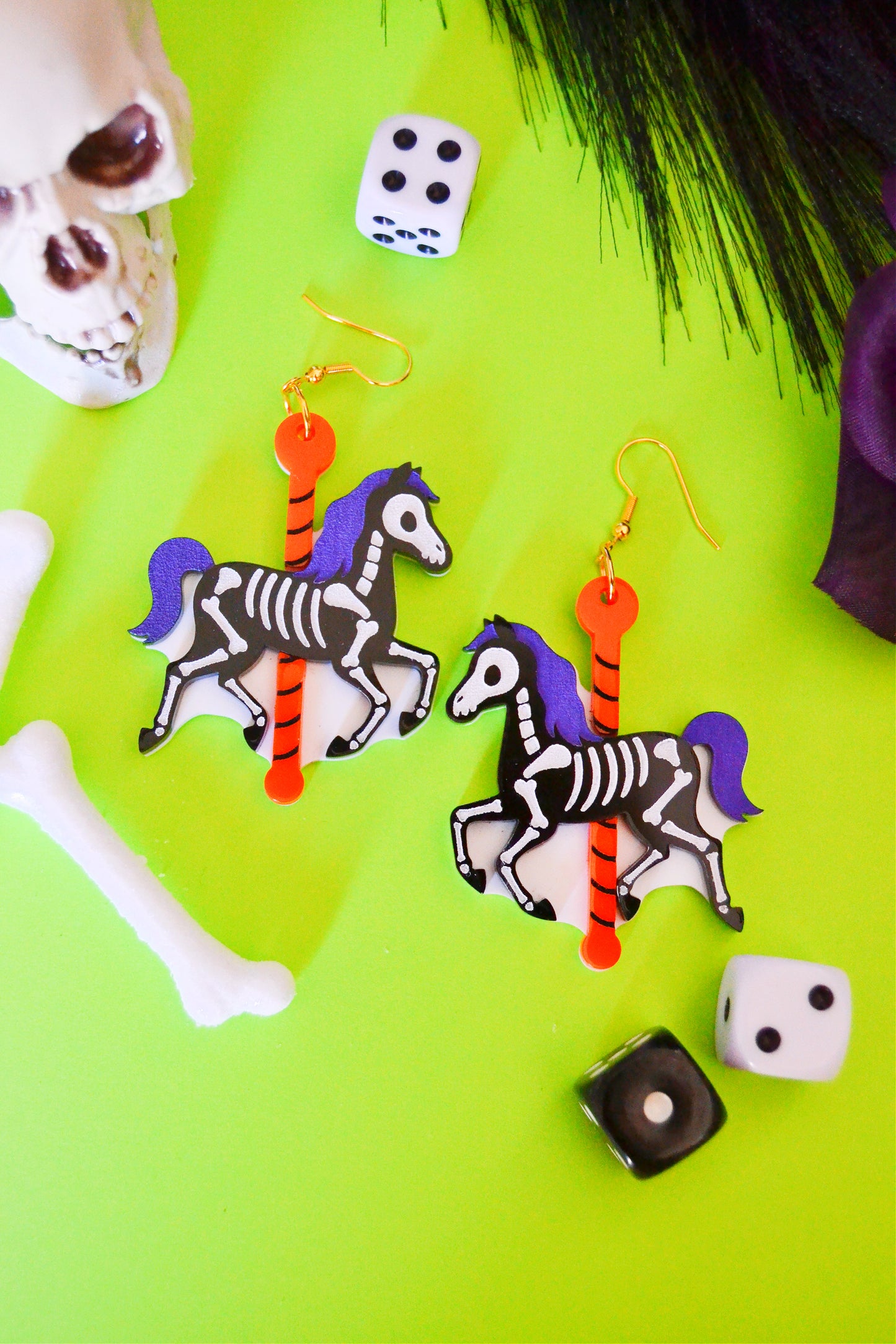 Undead Carousel Horse Earrings