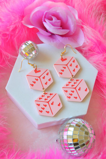 Pink Love Dice Earrings
