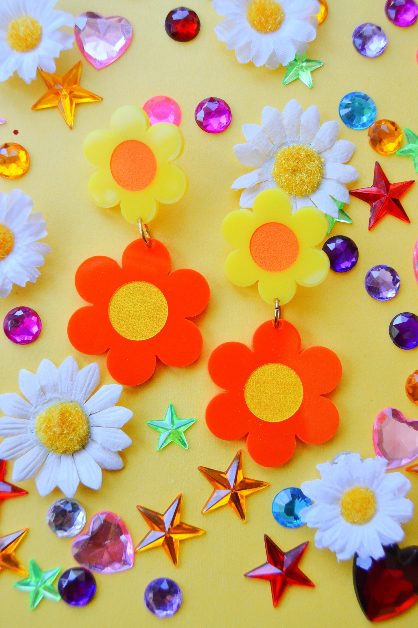 Orange Double Daisy Earrings