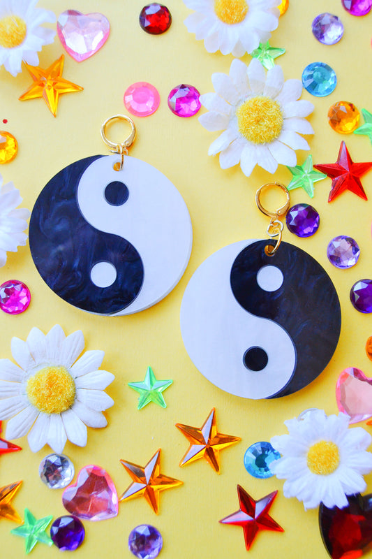 Yin Yang Earrings in Marble