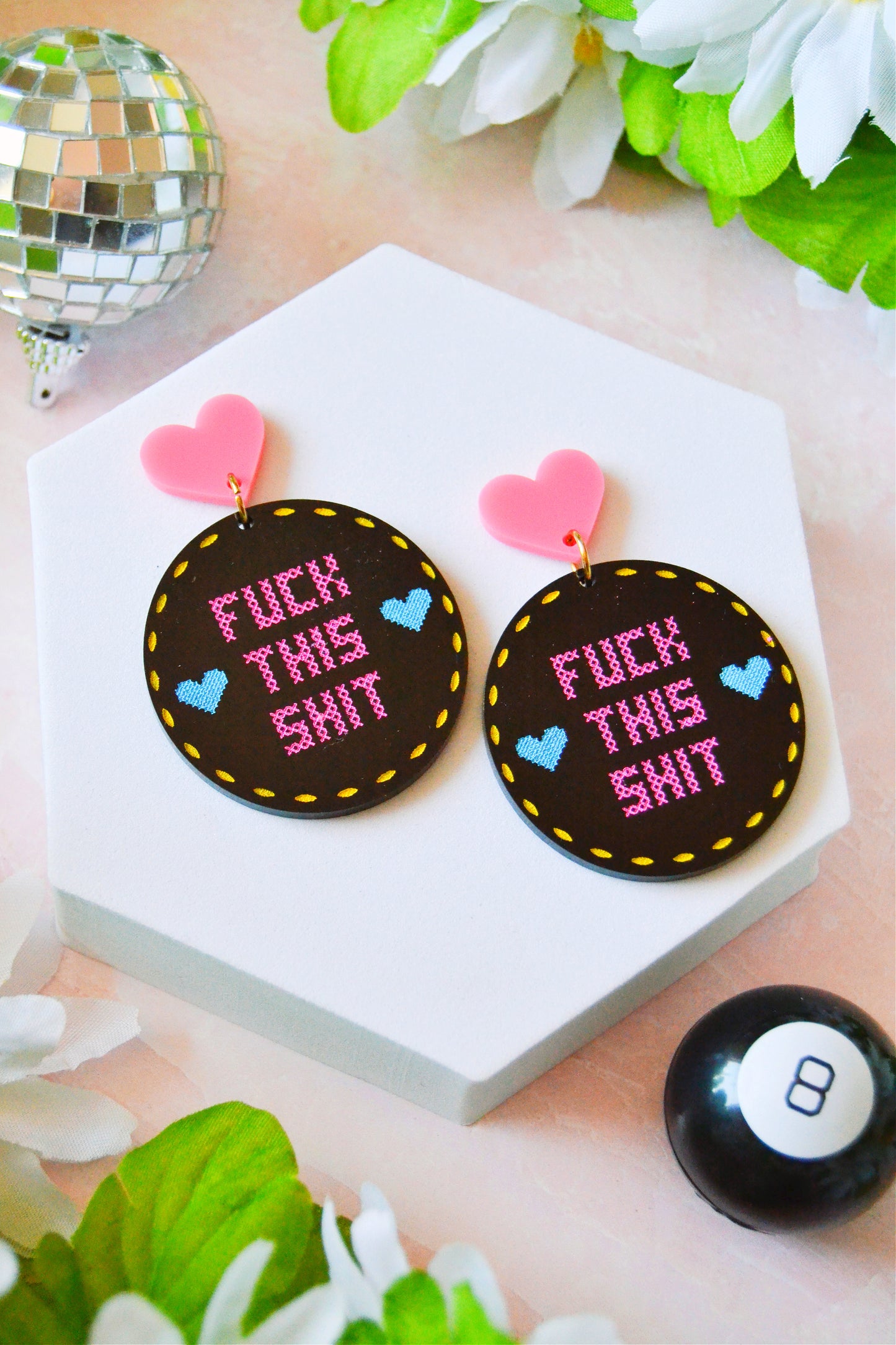 Fuck This Shit Cross Stitch Earrings