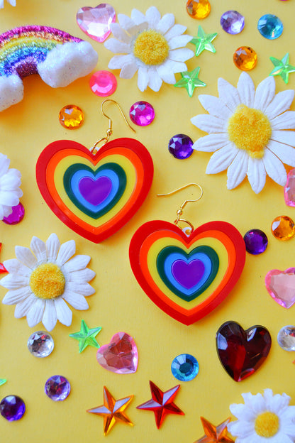 Rainbow Layered Heart Earrings