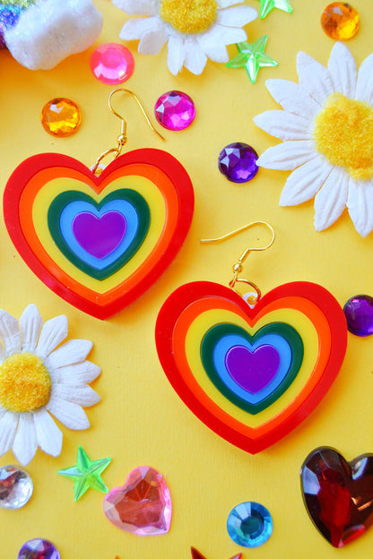 Rainbow Layered Heart Earrings