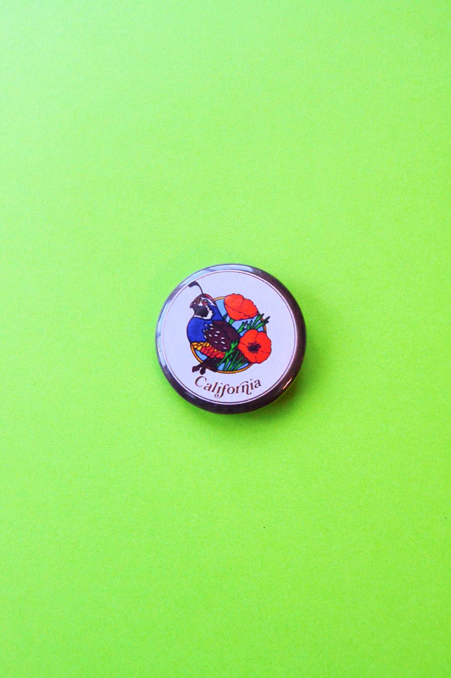 California Poppy & Quail Reproduction Button