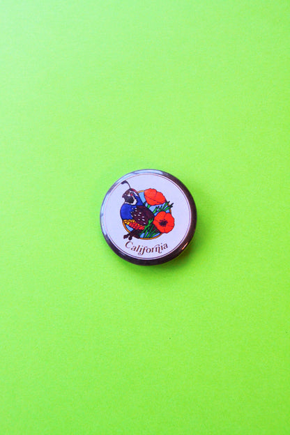 California Poppy & Quail Reproduction Button