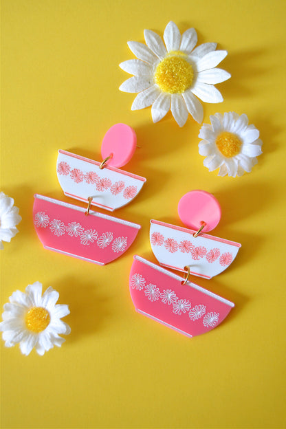 Pyrex Pink Daisies Earrings