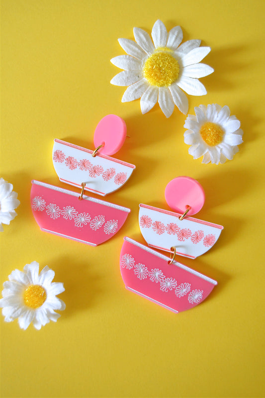 Pyrex Pink Daisies Earrings