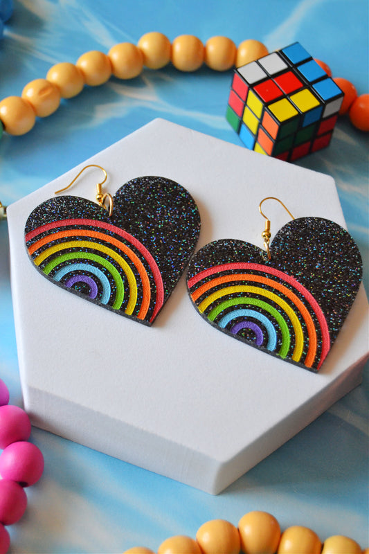 Rainbow Glitter Hearts Earrings
