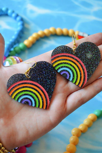 Rainbow Glitter Hearts Earrings