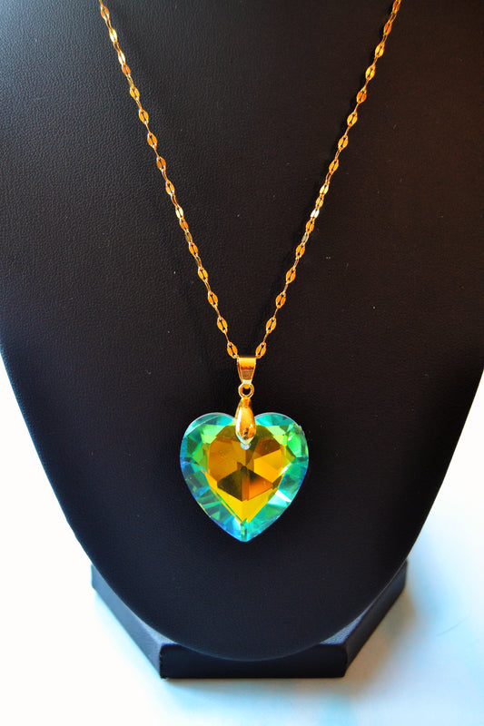 Rainbow Crystal Heart Necklace
