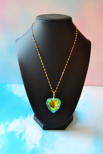 Rainbow Crystal Heart Necklace