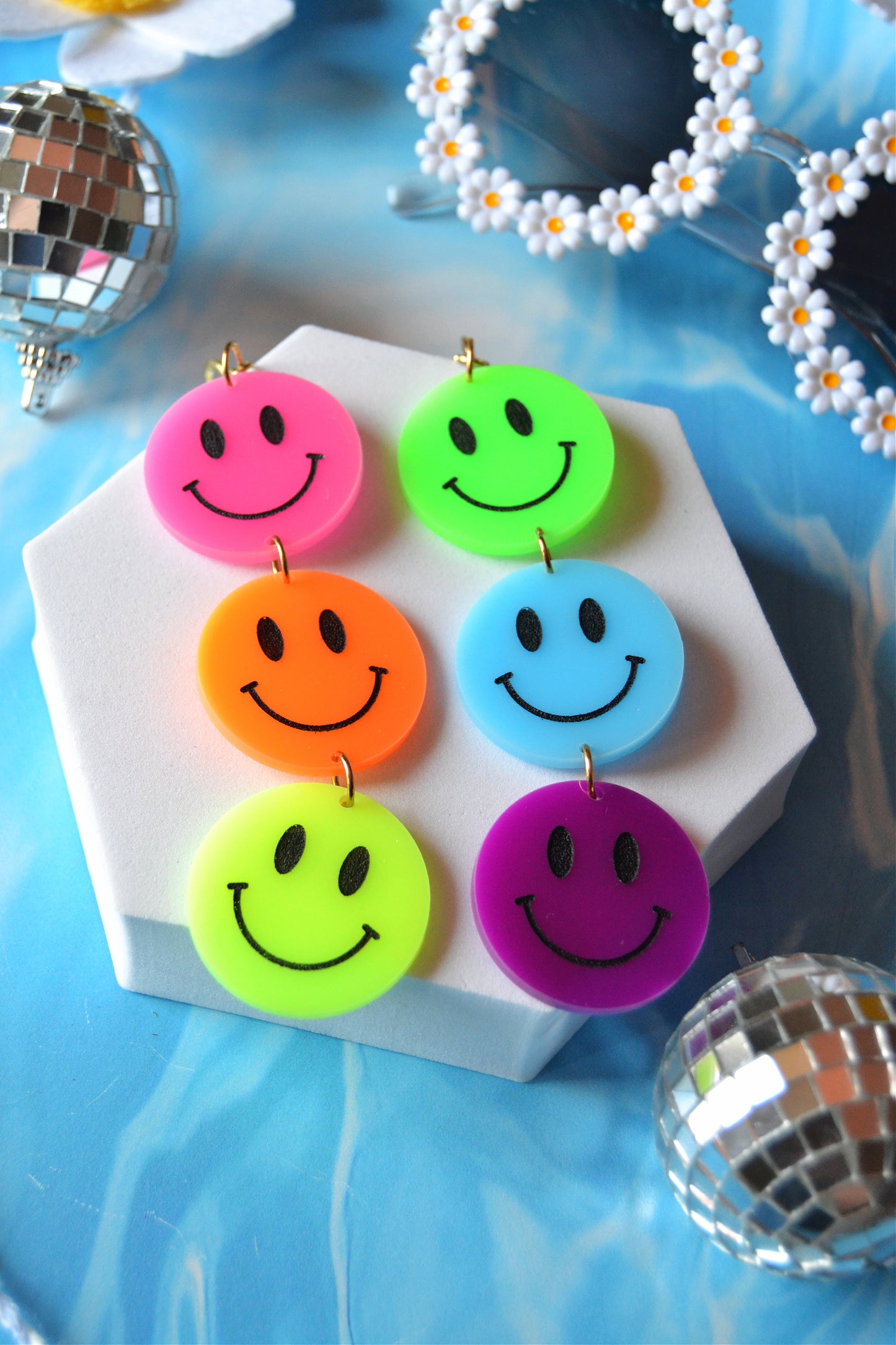 Neon Ombre Smiley Earrings