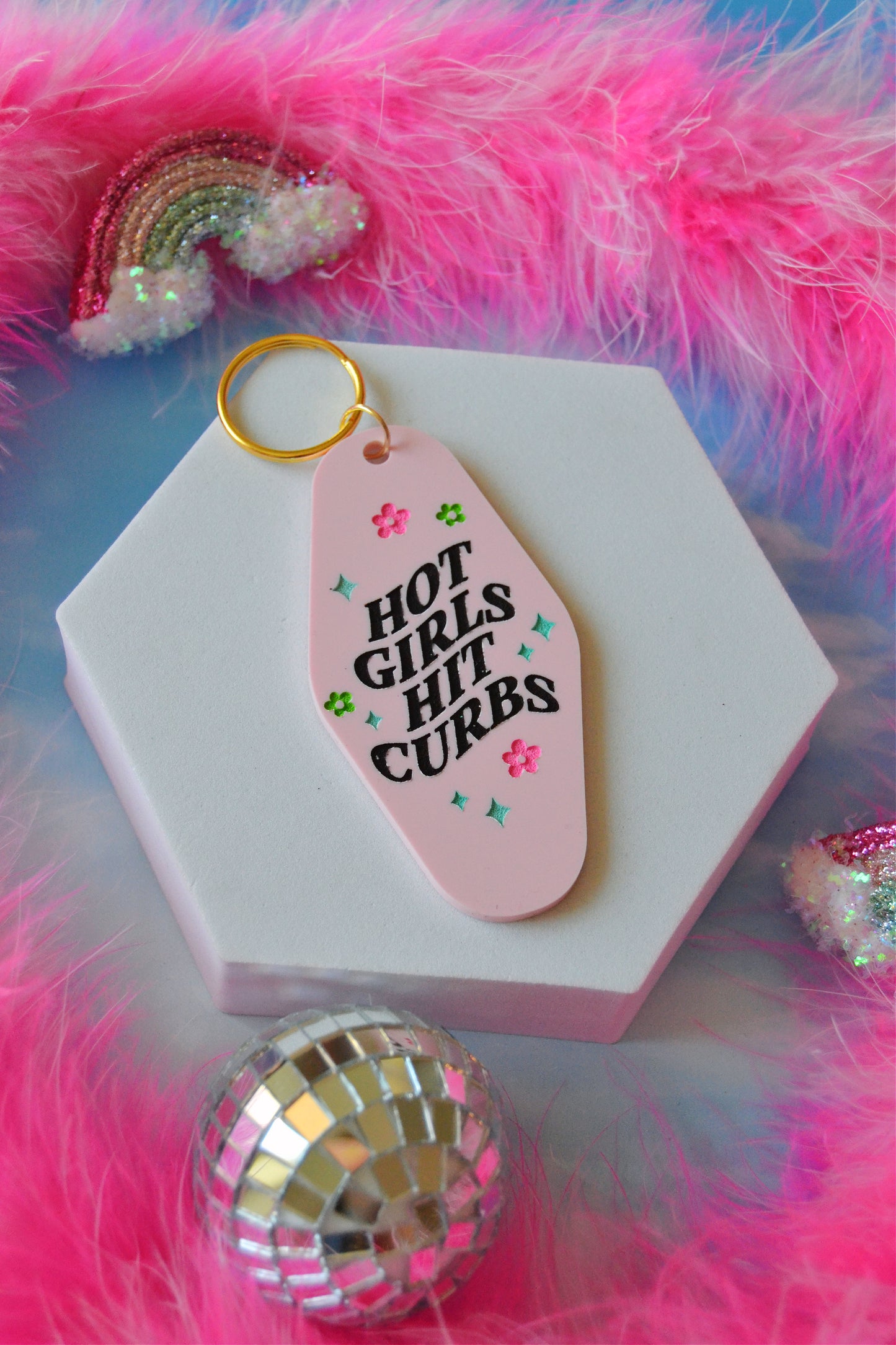 Hot Girls Hit Curbs Keychain