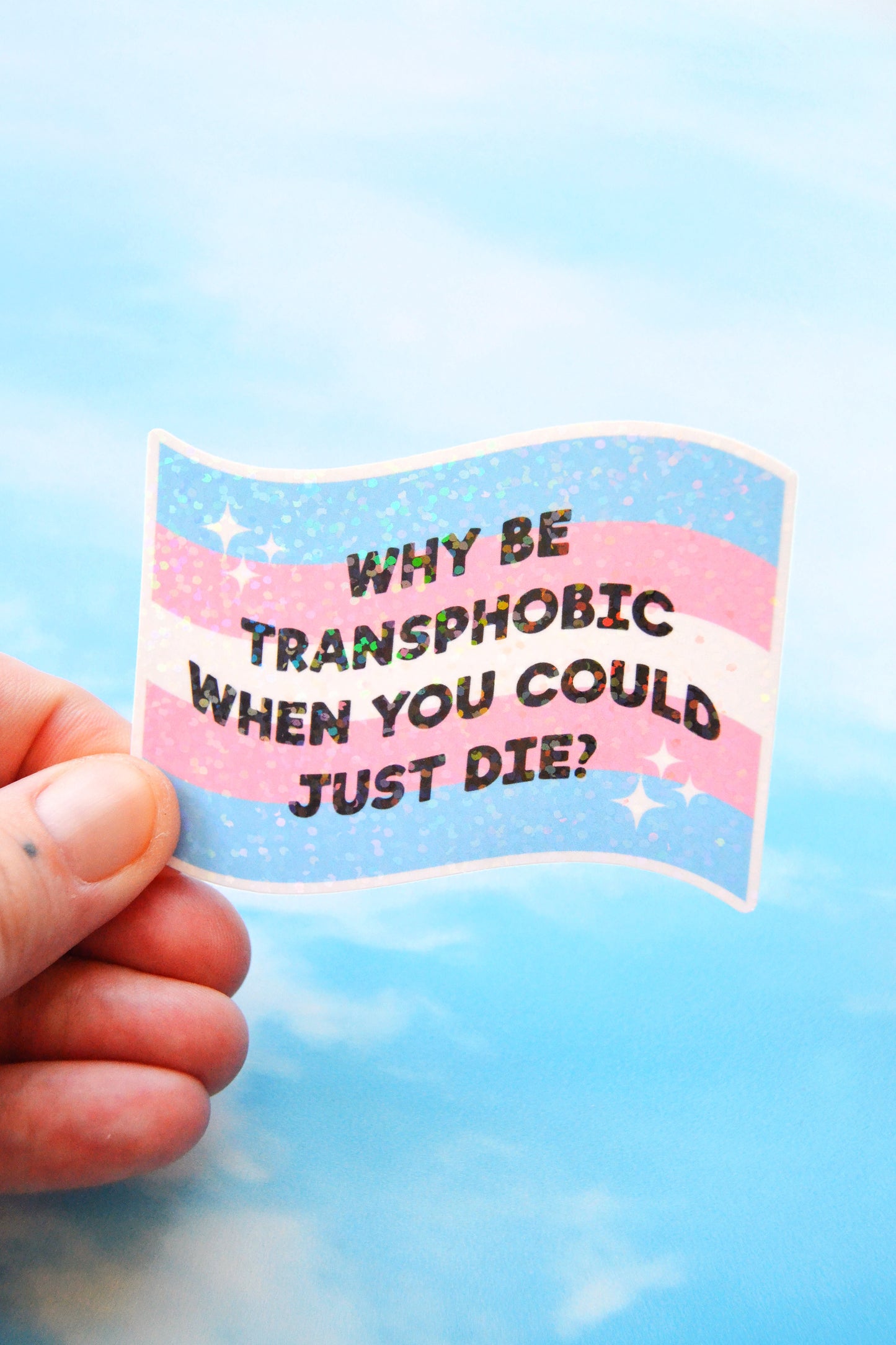 Why Be Transphobic When You Could Just D1e Glittery Vinyl Sticker