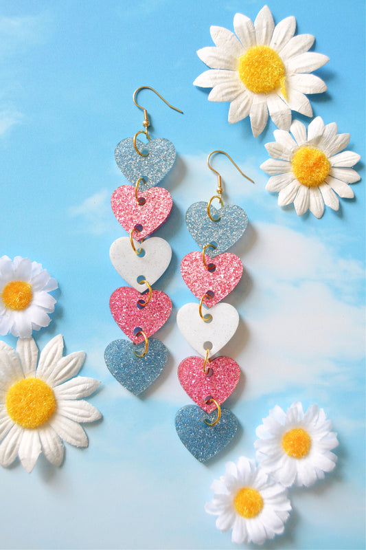 Glittery Transgender Heart Stack Earrings