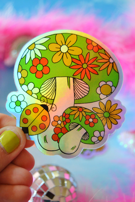 Daisy Mushroom Holographic Sticker