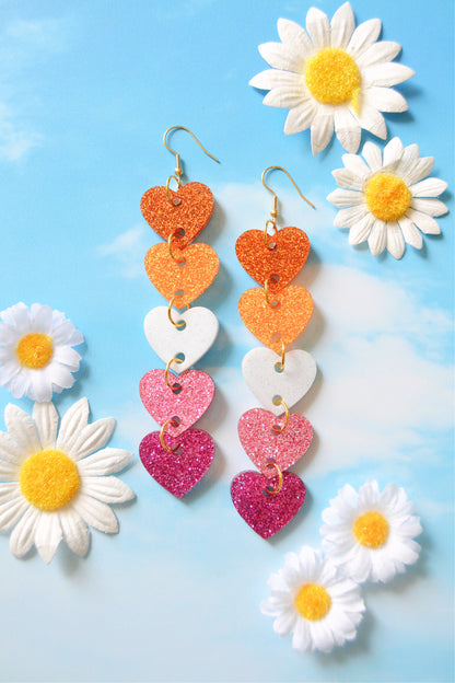 Glittery Lesbian Heart Stack Earrings