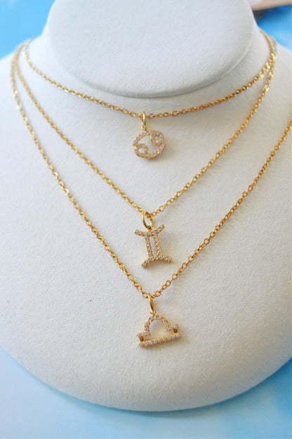 Rhinestone Zodiac Gold Plated Necklace