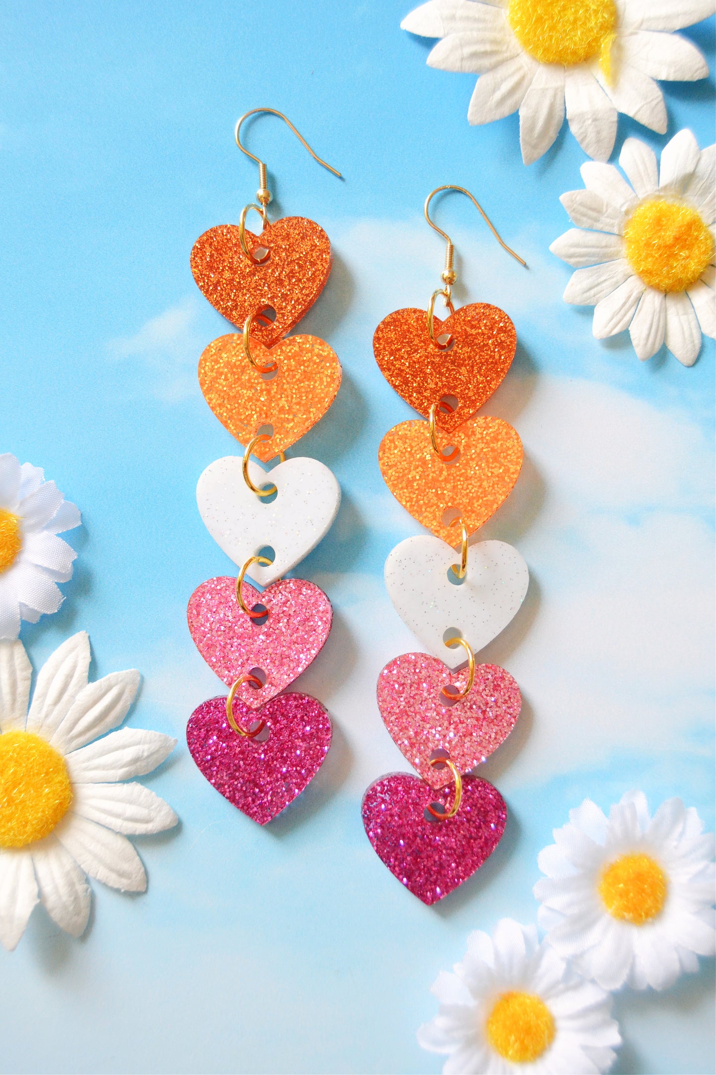 Glittery Lesbian Heart Stack Earrings
