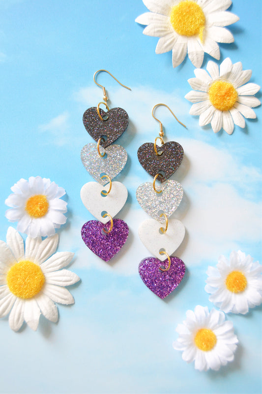 Glittery Asexual Heart Stack Earrings