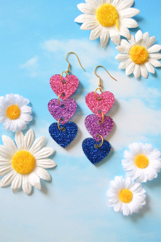 Glittery Bisexual Heart Stack Earrings