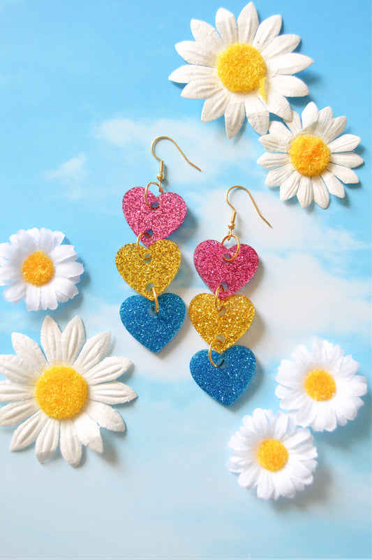 Glittery Pansexual Heart Stack Earrings