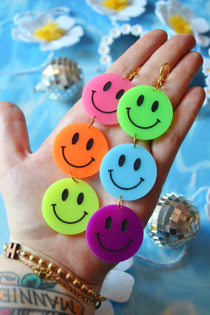 Neon Ombre Smiley Earrings