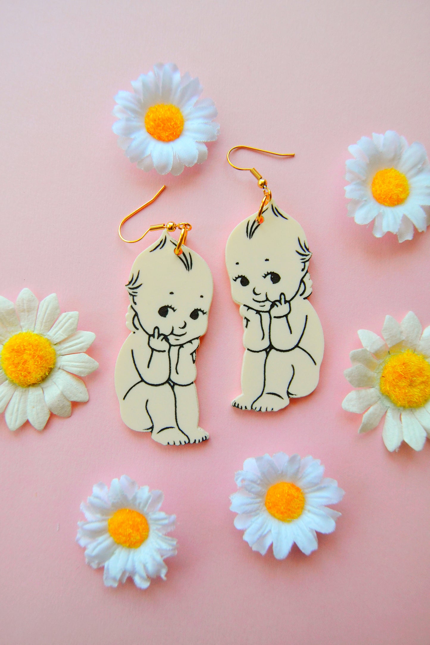 Flipped Off Kewpie Earrings
