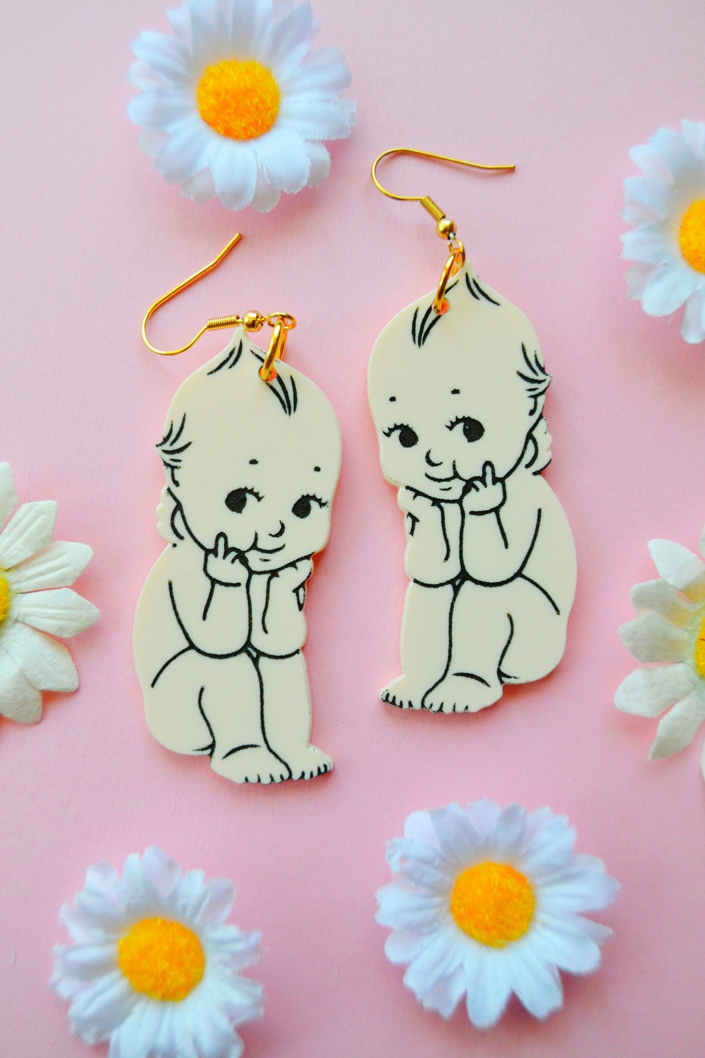 Flipped Off Kewpie Earrings