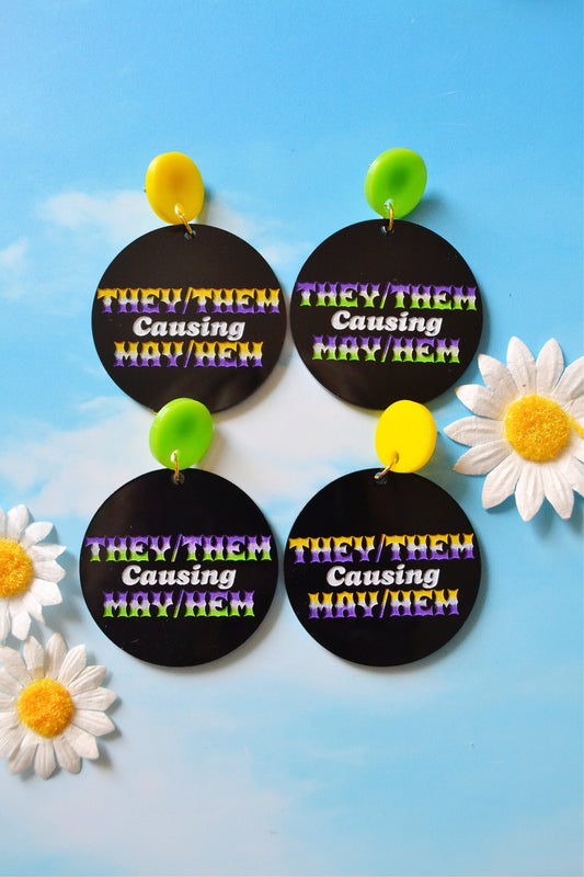 They/Them Causing Mayhem Earrings