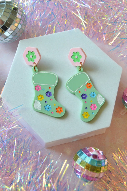 Daisy Christmas Stocking Earrings