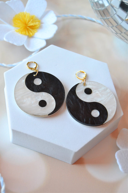 Yin Yang Earrings in Marble